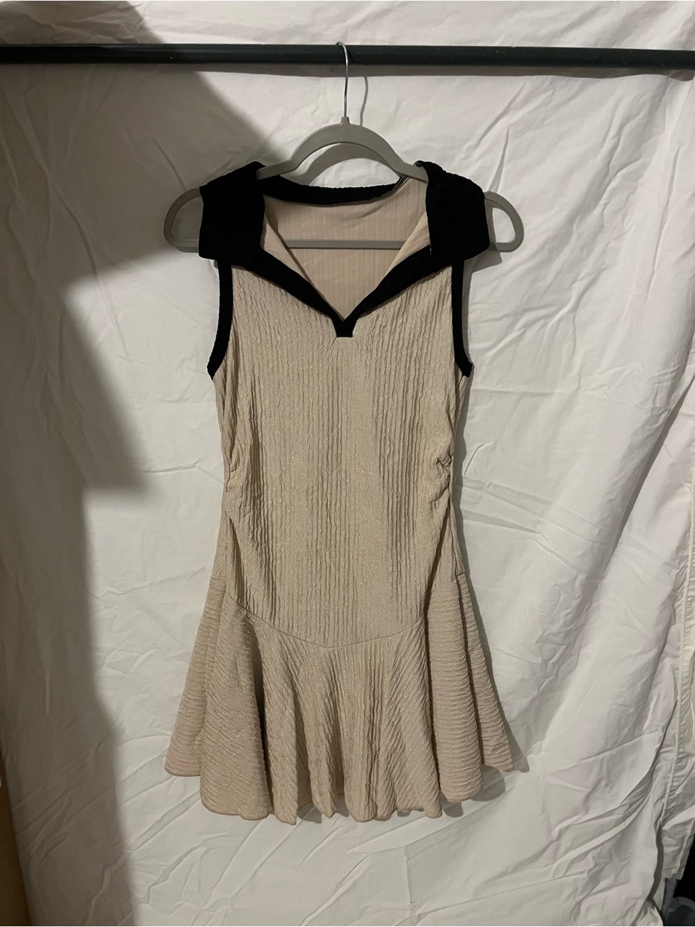 SHEIN Beige Mini Dress with Black Collar Trim